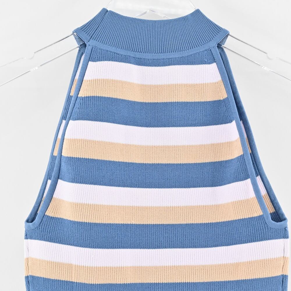 ARITZIA Top Sz XS Babaton Sculpt Knit Halter Flax Beige Flagstone Blue Stripe‎ - Picture 5 of 11